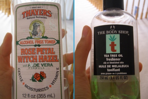 Left: Thayers Rose Petal Witch Hazel Toner | Right: The Body Shop's Tea Tree 